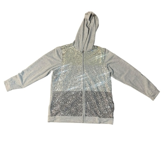 Quacker Factory Zip Up Sparkle Hoodie Sweatshirt Jacket Gray Sequin Size Large - Picture 3 of 9
